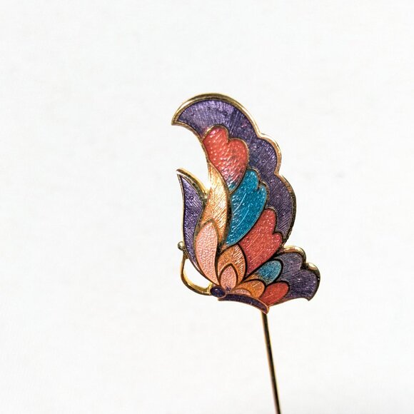 Thai enamel butterfly stickpin in pastel pink, purple, blue - Picture 3 of 6